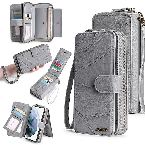 Handy Hülle Handyhüllen Für Samsung Galaxy S23 S22 S21 FE S21 Ultra Plus A14 A54 A73 A53 A33 A72 Brieftaschenhülle Reisverschluss Vollschutz mit Handyband Einfarbig PC PU-Leder Image