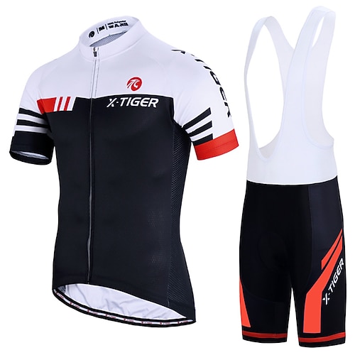 Herren Kurzarm Fahrradtrikot mit Trägerhosen Sommer Elasthan Polyester Grün Rot Blau Streifen Fahhrad Sportkleidung 3D-Pad Atmungsaktiv Rasche Trocknung Reflexstreiffen Sport Streifen Bergradfahren Image