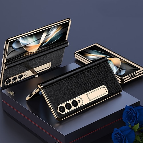 Handy Hülle Handyhüllen Für Samsung Galaxy Z Fold 5 Z Fold 4 Z Fold 3 Ständer Stoßfest Echtes Leder Image