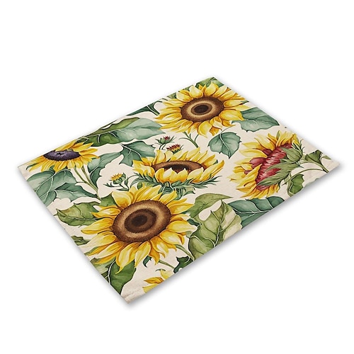Sonnenblumen-Tischsets, hitzebeständig, Bauernhaus-Tisch-Tischset, schmutzabweisendes Tischset, Tischset für Hochzeit, Küche, Esstisch, Dekoration für drinnen und draußen Image
