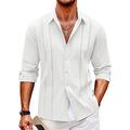 Herren Hemd leinenhemd Hemd aus Baumwollleinen Guayabera Hemd Lässiges Hemd Sommerhemd Schwarz Weiß Marineblau Langarm Glatt Kargen Frühling Sommer Casual Täglich Bekleidung