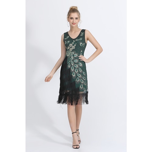 Latein-Tanz Tanzbekleidung Kleid Perlenstickerei Quaste Pailletten Damen Leistung Party Ärmellos Normal Polyester Image