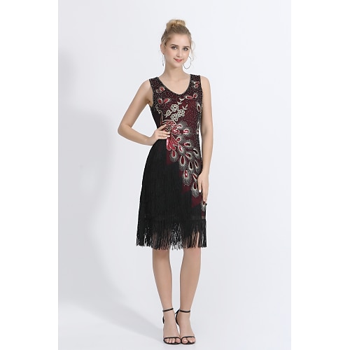 Latein-Tanz Tanzbekleidung Kleid Perlenstickerei Quaste Pailletten Damen Leistung Party Ärmellos Normal Polyester Image