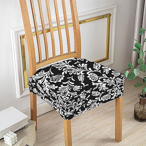 Stretch-Sitzbezüge für Esszimmerstühle Stuhlhussen, 1 Stück, mit Blumenmuster bedruckt, weiche, abnehmbare, waschbare Sitzbezüge für Esszimmerstühle, Schonbezug für Esszimmerstühle Image