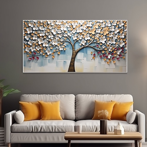 Ölgemälde, handgemaltes weißes Blumenölgemälde auf Leinwand, abstraktes 3D-Blütengemälde, blühendes Blumengemälde, großes Wandkunstgemälde für Wohnzimmer-Wanddekoration Image