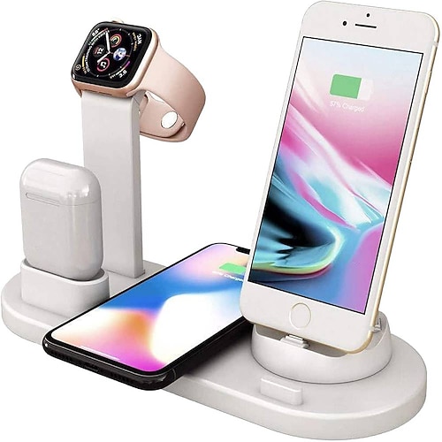 Handy Ladestation Ladestation 15 W Ausgangsleistung Drahtlose Ladestation 4 in 1 für mehrere Geräte Sicherheitsschutz Für Apple Watch Mobiltelefone AirPods 2 / AirPods Pro 1 PC Image