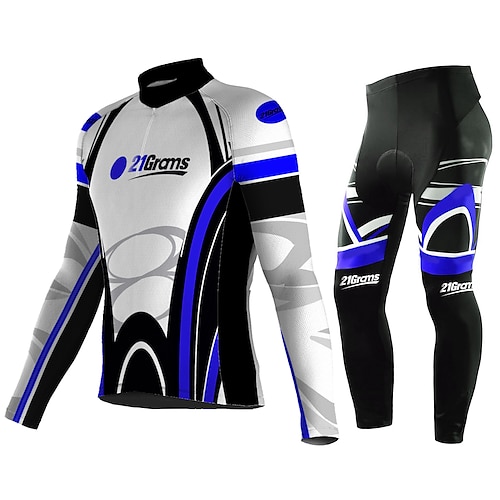 21Grams Herren Radtrikot mit Radhose lang fahrradbekleidung set Langarm MTB Mountain Rennrad Grün Himmelblau Blau Graphic Fahhrad Sportkleidung UV-beständig Atmungsaktiv Anatomisches Design Image
