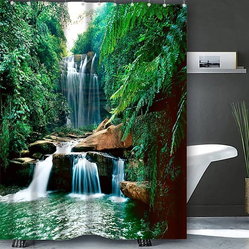 Duschvorhang mit Haken 200cm hoch duschvorhang waschbar Polyester wasserdicht Muster Badezimmer Badewanne Dekor rustikales Bauernhaus Holz Vintage Scheune Image