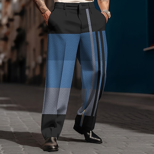 Plaid Streifen Geometrie Geschäftlich Brautkleider schlicht Herren 3D-Druck Hosen Hose Outdoor Strasse Tragen Sie, um zu arbeiten Polyester Blau Orange Khaki S M L Hoch Elastizität Hose Image