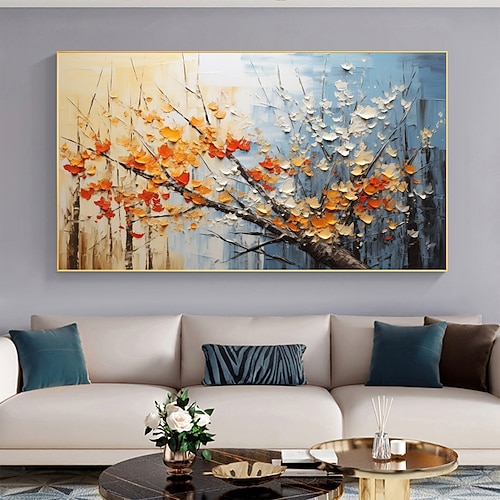 Handgemachte Ölgemälde-Leinwand-Wandkunst-Dekoration, originelle Heimdekoration mit blühendem Baum, mit gespanntem Rahmen, ohne Innenrahmen-Gemälde Image