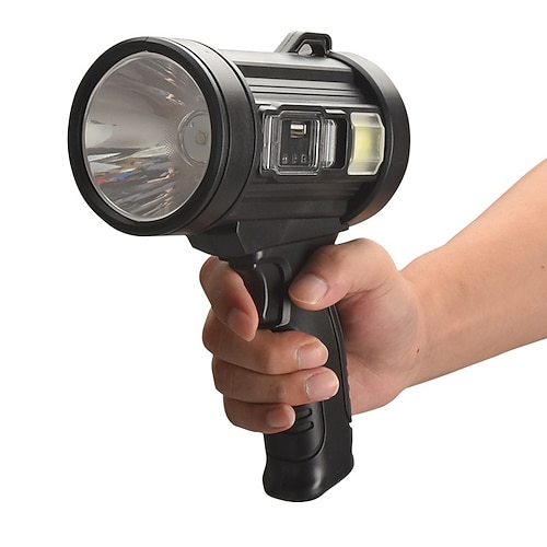 Wiederaufladbare Spotlight-Taschenlampe, ultraheller 200.000-Lumen-Spotlight mit Ständer mit 3 Hauptmodi und 4 Farbfiltern, LED-Spotlight für den Außenbereich, in der Hand, USB-Kabel im Lieferumfang Image