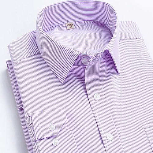 Herren Oberhemd Streifen und Plaid Hochzeit Ausgehen Hellrosa Schwarz / Weiß Meeresblau Weiß Langarm Umlegekragen Frühling Herbst Bekleidung Image