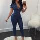 Damen Jumpsuit Taste Feste Farbe Hemdkragen Strassenmode Sexy Strasse Täglich Regular Fit Kurzarm Blau S M L XL Frühling