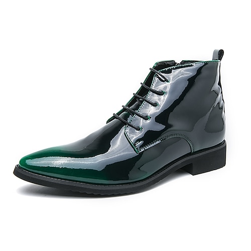 Schwarze Lackstiefeletten für Herren – stilvolle Schnürstiefel für formelle Anlässe und die Freizeit, perfekt für Veranstaltungen und die Arbeit Image