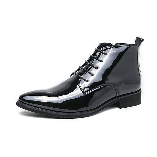 Schwarze Lackstiefeletten für Herren – stilvolle Schnürstiefel für formelle Anlässe und die Freizeit, perfekt für Veranstaltungen und die Arbeit Image