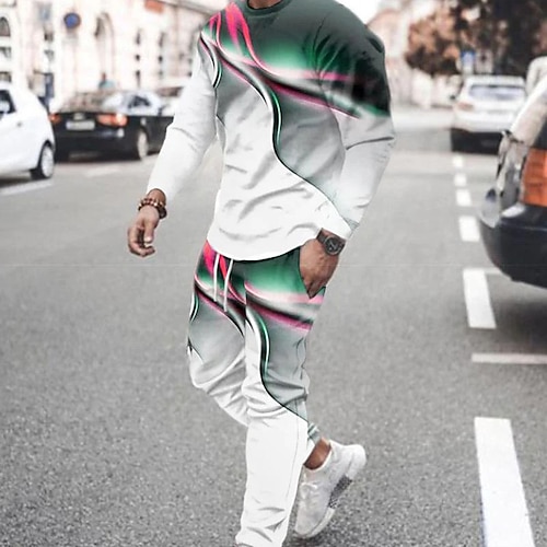 Herren Grafik Wissenschaft und Technik 2St 3D Sweatshirt-Sets Trainingsanzug Langarm Lange Hosen Rundhalsausschnitt Streetwear Sportbekleidung Basic Sport Outdoor Lässig Sport Druck Frühling Herbst Image