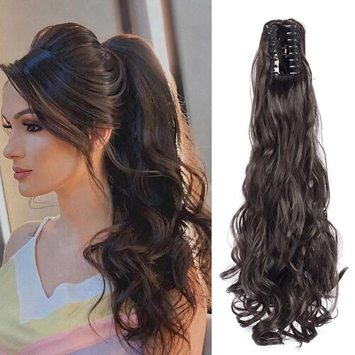 Clip In / On Pferdeschwanz Klassisch / Synthetik / Einfaches An- und Ausziehen Synthetische Haare Haarstück Haar-Verlängerung Wellen / Natürlich gewellt 22 Zoll Party / Abend / Freizeitskleidung Image