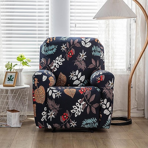 Relaxsessel-Bezüge, Schonbezüge, superelastisch, mit Blumenmuster, rutschfest, 1-Sitzer-Sofabezug, Lazy Boy-Stuhlbezüge, Möbelschutz mit Seitentasche für das Wohnzimmer Image