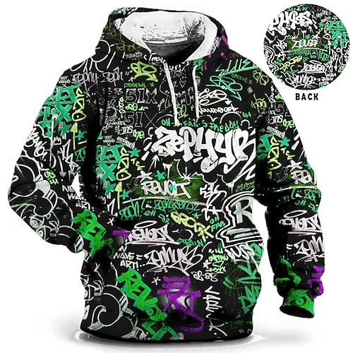 Herren Übergröße Pullover mit Kapuze Sweatshirt Groß und hoch 3D-Druck Mit Kapuze Tasche Langarm Frühling Herbst Modisch Strassenmode Basic Komfortabel Arbeit Freizeitskleidung Oberteile Image