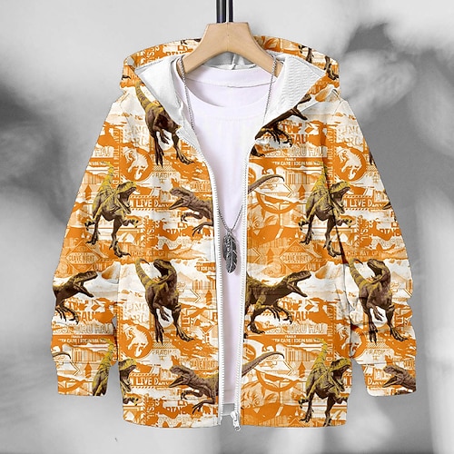 Jungen 3D Tier Dinosaurier Mantel Langarm Herbst Winter Aktiv Strassenmode Cool kinderkleidung 3-12 Jahre Urlaub Strasse Täglich Regular Fit Image
