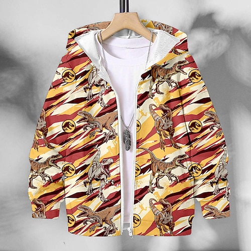 Jungen 3D Tier Dinosaurier Mantel Langarm Herbst Winter Aktiv Strassenmode Cool kinderkleidung 3-12 Jahre Urlaub Strasse Täglich Regular Fit Image