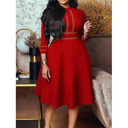 Damen Casual kleid Midikleid Zip Täglich Verabredung Modisch Strassenmode Ständer 3/4 Ärmel Rote Grün Dunkelblau Farbe Image