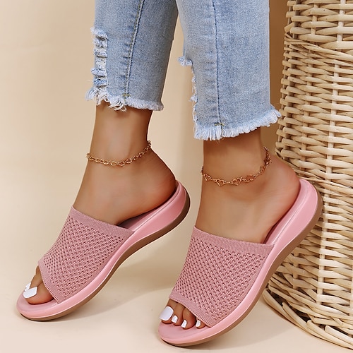 Grüne Strick-Sandalen für Damen – leichte, atmungsaktive Slipper zum Hineinschlüpfen für Sommer, Strand und Freizeit Image