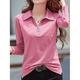 Damen Polo T Shirt Baumwolle Glatt Sport Wochenende Viertel Postleitzahl Schwarz Langarm Modisch Hemdkragen Frühling Herbst