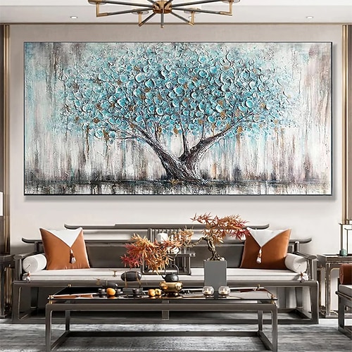 Mintura handgefertigte abstrakte Baum-Landschafts-Ölgemälde auf Leinwand, Wandkunst, Dekoration, moderne Bilder für Heimdekoration, gerolltes, rahmenloses, ungedehntes Gemälde Image