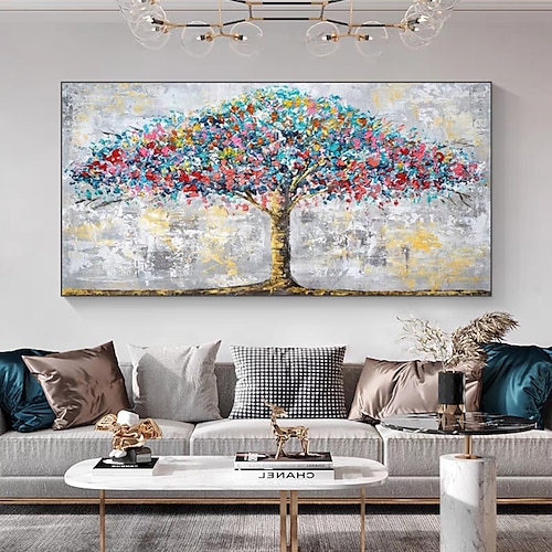 Mintura handgefertigte abstrakte Baum-Landschafts-Ölgemälde auf Leinwand, Wandkunst, Dekoration, moderne Bilder für Heimdekoration, gerolltes, rahmenloses, ungedehntes Gemälde Image