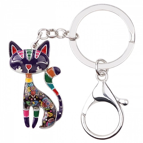 Emaille-Legierung, floral, elegantes Kätzchen, Katze, Schlüsselanhänger, Schlüsselanhänger, Tier, Haustiere, Schmuck, Geschenk für Frauen, Mädchen, Geldbörse, Handtasche, Anhänger, Zubehör
