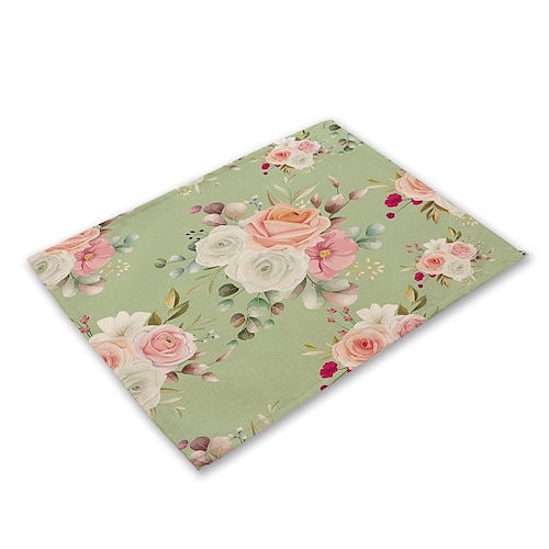 Grüne Tischsets, hitzebeständiges Tischset für Bauerntische, schmutzabweisendes Tischset, Tischset für Hochzeit, Küche, Esstisch, Dekoration für drinnen und draußen Image