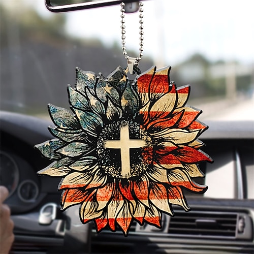 Kreuz Flügel Gott Glaube Rose rosig Schmetterling Christian Denkmal Jesus Auto Rückspiegel Zubehör Weihnachtsbaum Ornament Dekoration hängender Charme Innenrückspiegel Anhänger Dekor Geschenk Image