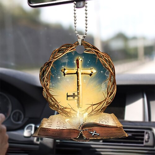 Kreuz Flügel Gott Glaube Rose rosig Schmetterling Christian Denkmal Jesus Auto Rückspiegel Zubehör Weihnachtsbaum Ornament Dekoration hängender Charme Innenrückspiegel Anhänger Dekor Geschenk Image