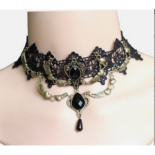 Halsband Halskette Spitze Tattoo Halsband Punk Mode Lolita Schmuck Vintage Gothic Stil Schnürung künstliche Edelsteine Spitze Legierung Damen Mädchen Modeschmuck Image