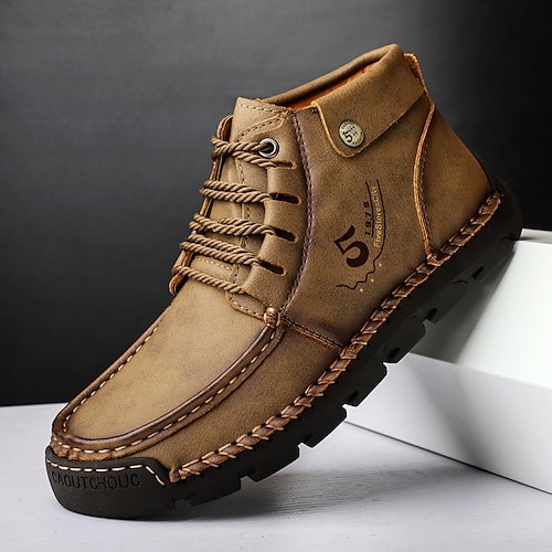 Herren Vintage Lederstiefeletten – lässige Outdoor-Schnürschuhe mit strapazierfähiger, rutschfester Sohle Image