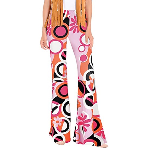 Hippie Retro Vintage Boho 1970er Disko Hose Glockenhose Hose mit weitem Bein Yoga-Hose Damen Kostüm Jahrgang Cosplay Hosen Schlager Outfit Image