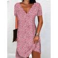 Damen Casual kleid Minikleid Rosa Kurzarm Blumen Rüschen Frühling Sommer V Ausschnitt Casual 2023 S M L XL XXL 3XL