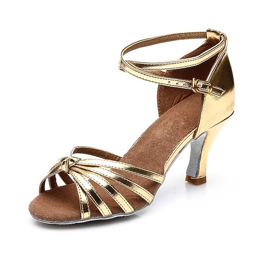 Damen Schuhe für den lateinamerikanischen Tanz Ballsaal Salsa Schuhe Line Dance Leistung Satin Grundlegend Sandalen Absätze Schnalle Einheitliche Farbe Kubanischer Absatz Schnalle Leopard Schwarz