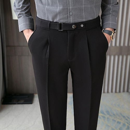 Herren Abschlußfeier Anzughose Hose Faltenhose Gurkha-Hose Tasche Hohe Taille Einfarbig Komfort Weich Geschäft Täglich Elegant Vintage Schwarz Weiß Hohe Taille Image