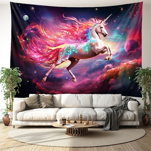 Buntes Einhorn zum Aufhängen, Wandteppich, Wandkunst, großer Wandteppich, Wanddekoration, Fotografie, Hintergrund, Decke, Vorhang, Zuhause, Schlafzimmer, Wohnzimmer, Dekoration Image