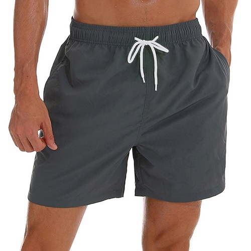 Herren Badeanzug Boardshorts Badeshorts Badehose Schwimmshorts Bademode Sommer-Shorts Tasche Kordelzug mit Mesh-Futter Glatt Schnelltrocknend Outdoor Festtage Ausgehen Stilvoll Boho Graues Grün Image