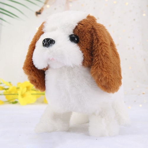 Interaktives Plüschhunde-Spielzeug – Elektronisches Simulationshaustier Plüschhund kleiner weißer Hase der hüpft und Geräusche macht süßer Haustier-Teddy-Hund Husky der mit dem Schwanz wedelt