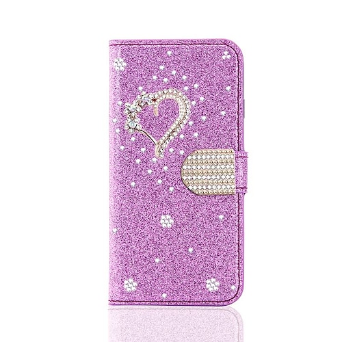 Handy Hülle Handyhüllen Für Samsung Galaxy S26 Ultra Plus S25 S24 S23 S22 S21 FE S21 Ultra Plus S20 A55 5G A35 5G Brieftaschenhülle Mit Ständer Bling Strass Herz Glitzernd Blume PU-Leder Image