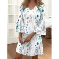 Frauen Mini Kleid Lässiges Kleid Halbformelles Kleid Petite Kleid Sommerkleid Streetwear Rüschensäume Urlaub Street Date Reguläre Passform Floral 3/4 Länge Ärmel V-Ausschnitt Pink Blau Lila Sommer
