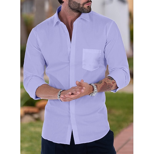 Herren Oberhemd Hemden mit französischen Manschetten Kragenhemd Knopfhemd Wellen Hochzeit Arbeit Schwarz Weiß Rosa Marineblau Langarm Umlegekragen Ganzjährig Bekleidung Button-Down Image