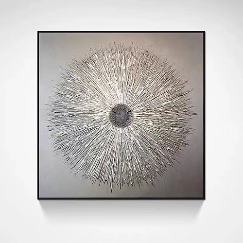 Goldblatt-Leinwandkunst, handgemalt, abstrakt, original, modern, Silberfolie, strukturiertes Acrylgemälde für Wohnzimmer, Wandkunst, Heimdekoration, gespannter Rahmen, fertig zum Aufhängen Image