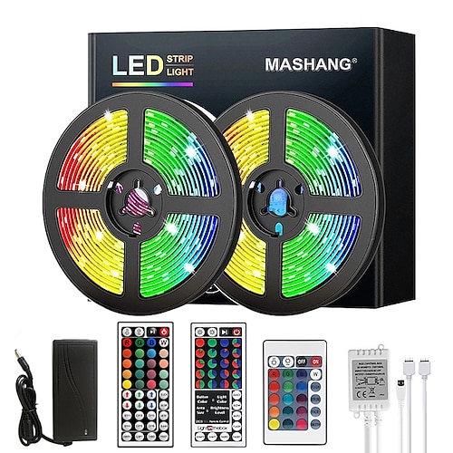 LED-Lichtleisten RGB 5m 10m 15m 20m LED-Leuchten Flexibler Farbwechsel SMD mit IR-Fernbedienung und 100-240-V-Adapter für Zuhause, Schlafzimmer, Küche, Fernseher, Hintergrundbeleuchtung, DIY-Dekor, DC12V Image