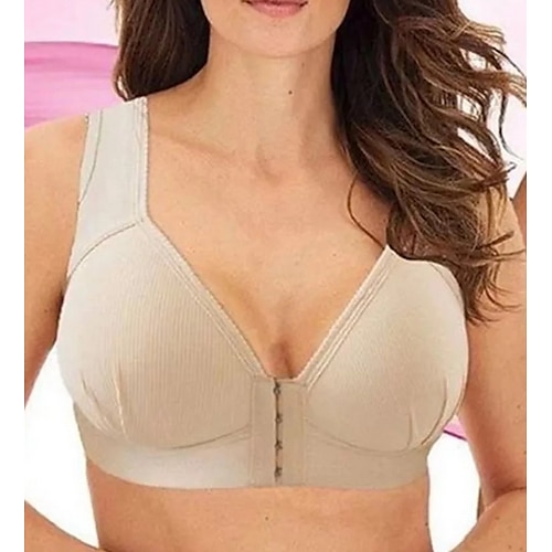 Push-Up-BHs für Damen, vollständige Abdeckung, Spitze, reine Farbe, Frontverschluss, Nylon, sexy, 1 Stück, schwarz, rosa, Heim-Outfits Image