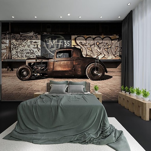 Coole Tapeten, Wandgemälde, Vintage-Tapete für Wände, Wandaufkleber mit Druck, abziehbar und aufklebbar, abnehmbare Auto-Graffiti-Leinwand, Heimdekoration Image